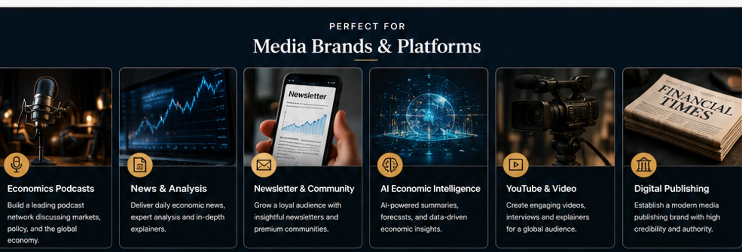 Economics podcast, market analysis, newsletter, AI and video media concepts